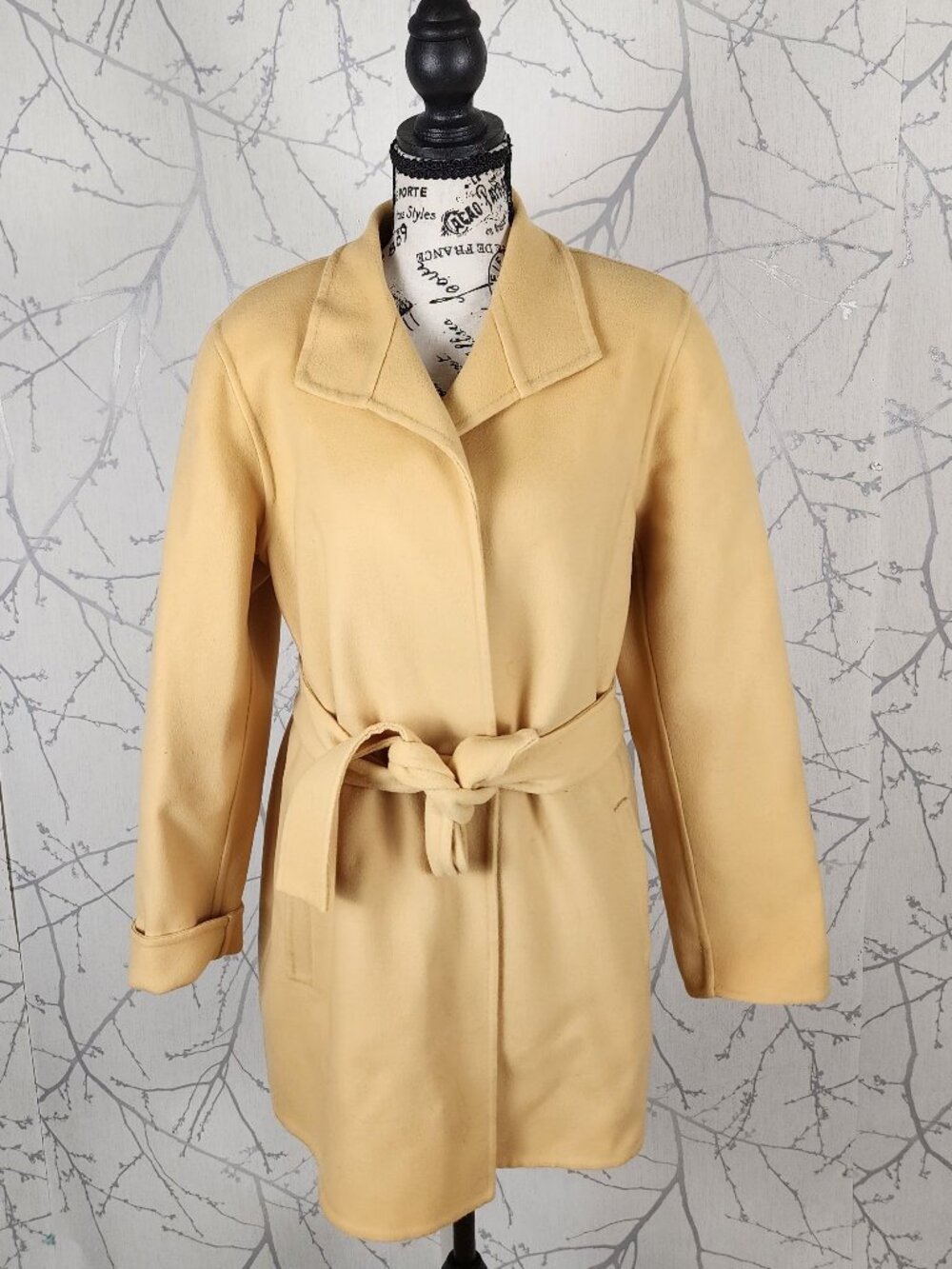 Etcetera Pale Yellow 80% Wool Tie Front Trench Car Coat